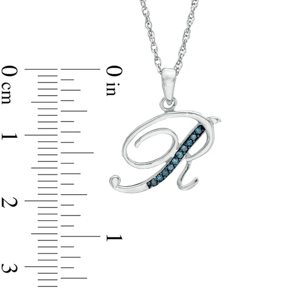 Enhanced Blue Diamond Accent "R" Initial Pendant in Sterling Silver