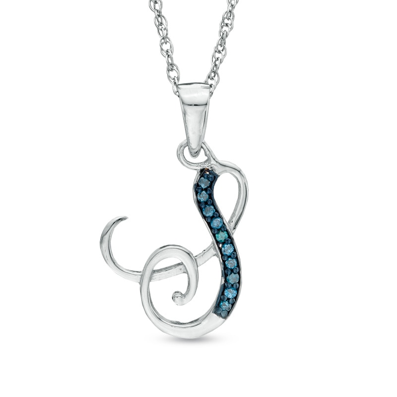 Main Image 1 of Enhanced Blue Diamond Accent "S" Initial Pendant in Sterling Silver