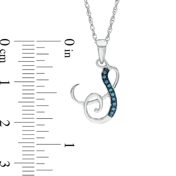 Enhanced Blue Diamond Accent "S" Initial Pendant in Sterling Silver