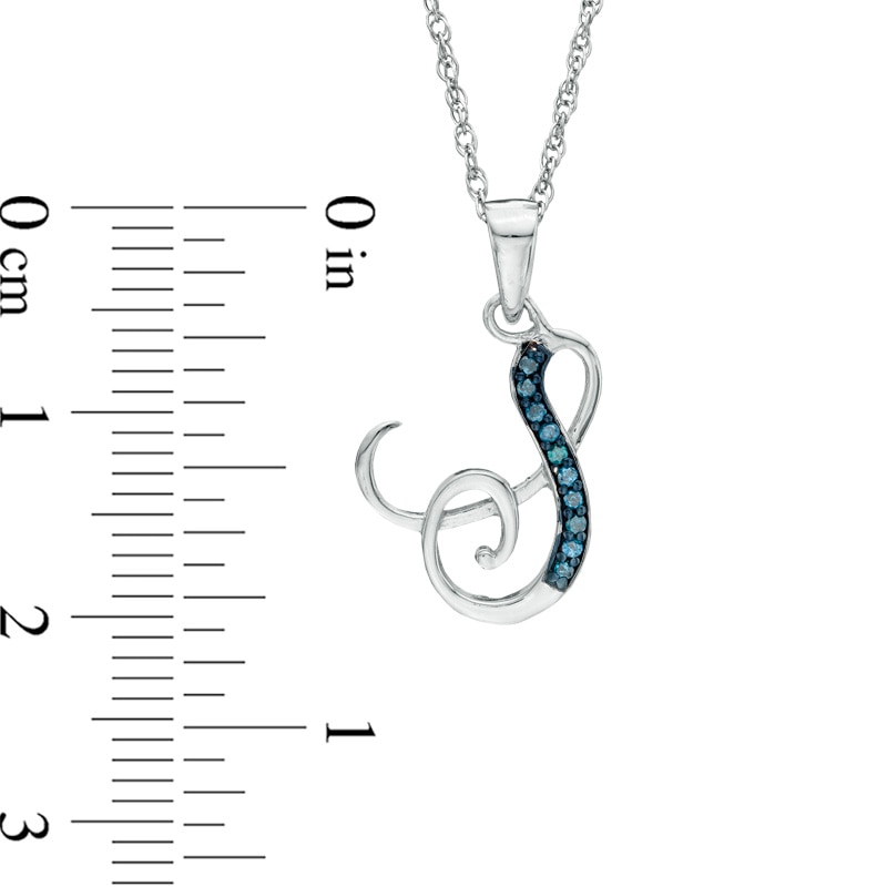 Main Image 2 of Enhanced Blue Diamond Accent "S" Initial Pendant in Sterling Silver