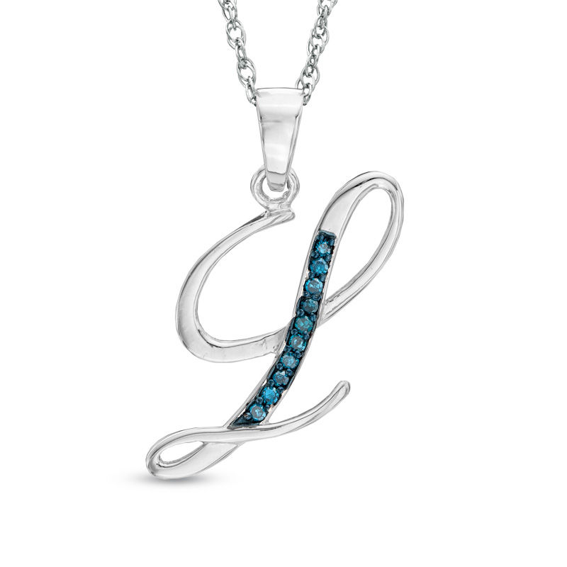 Main Image 1 of Enhanced Blue Diamond Accent "L" Initial Pendant in Sterling Silver