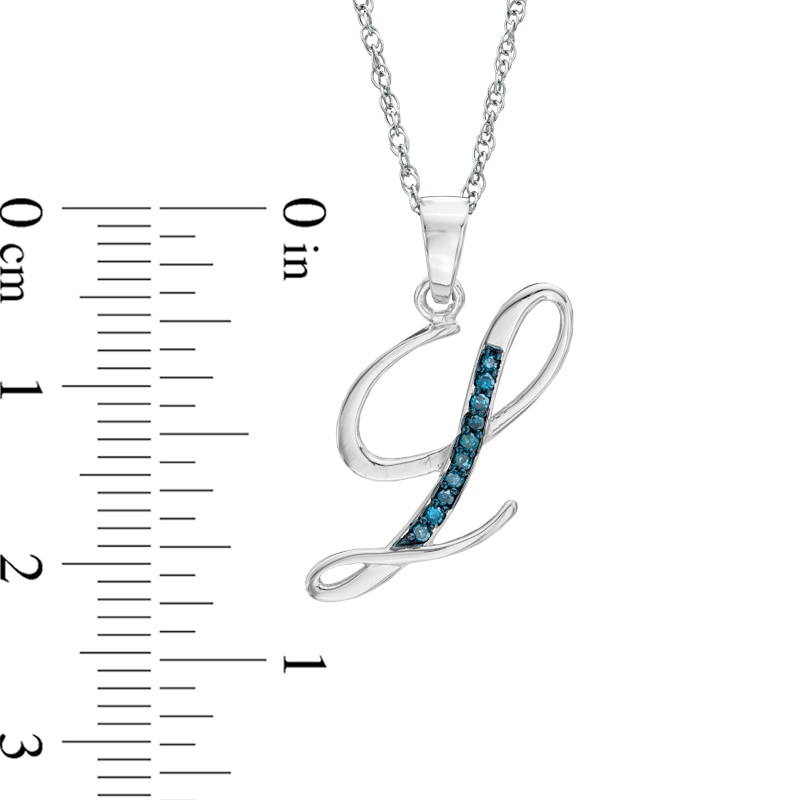 Main Image 2 of Enhanced Blue Diamond Accent "L" Initial Pendant in Sterling Silver