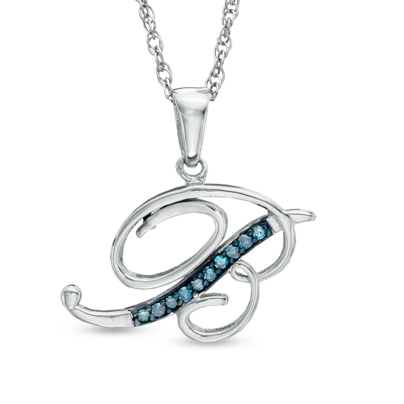 Main Image 1 of Enhanced Blue Diamond Accent "B" Initial Pendant in Sterling Silver