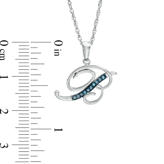 Enhanced Blue Diamond Accent "B" Initial Pendant in Sterling Silver