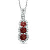 Thumbnail Image 0 of Garnet and 1/5 CT. T.W. Diamond Past Present Future® Linear Pendant in 10K White Gold