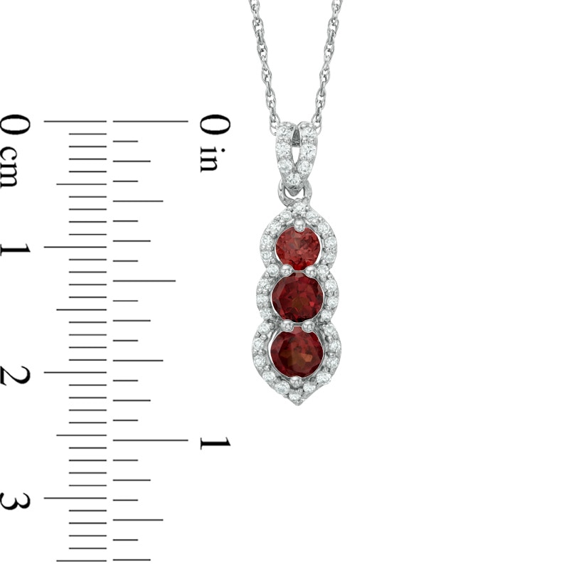 Garnet and 1/5 CT. T.W. Diamond Past Present Future® Linear Pendant in 10K White Gold