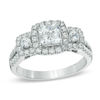 Thumbnail Image 1 of 1 CT. T.W. Princess-Cut Quad Diamond Frame Three Stone Engagement Ring in 14K White Gold