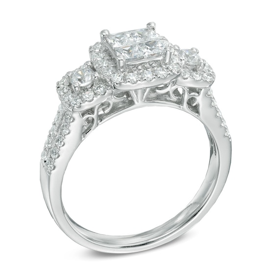 1 CT. T.w. Princess-Cut Quad Diamond Frame Three Stone Engagement Ring in 14K White Gold