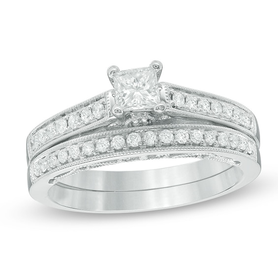 5/8 CT. T.w. Princess-Cut Diamond Bridal Set in 14K White Gold