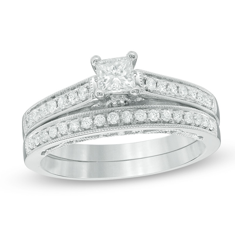 5/8 CT. T.W. Princess-Cut Diamond Bridal Set in 14K White Gold