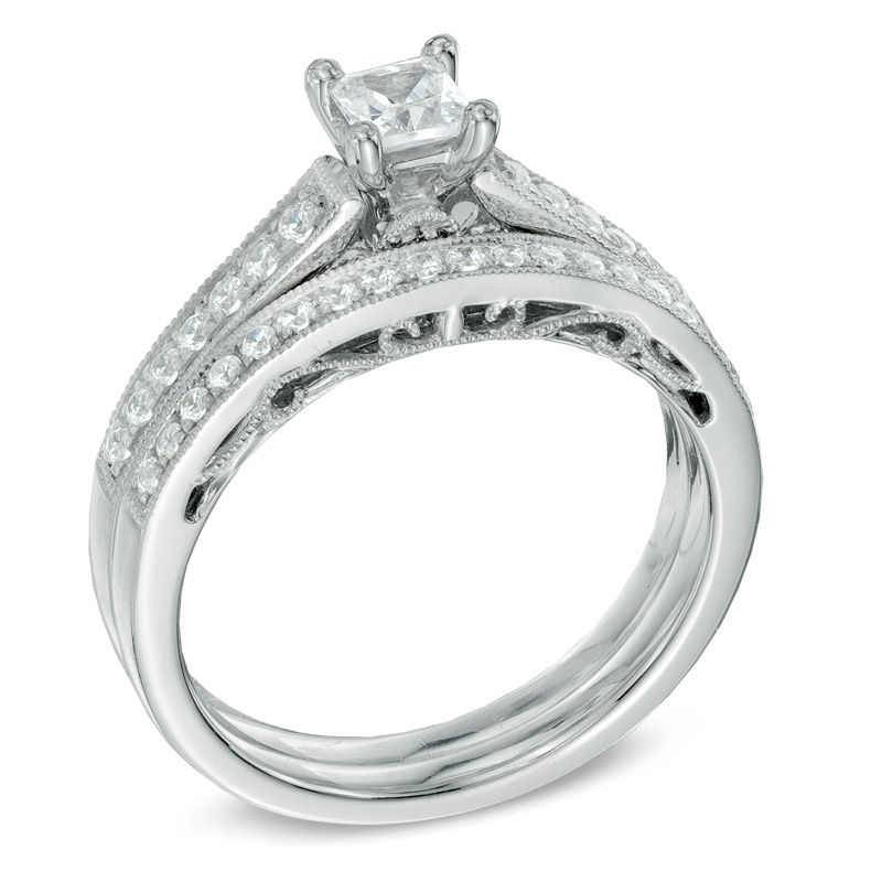 5/8 CT. T.W. Princess-Cut Diamond Bridal Set in 14K White Gold