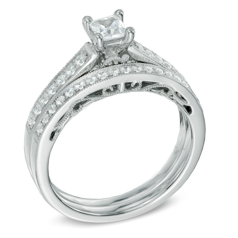Main Image 2 of 5/8 CT. T.W. Princess-Cut Diamond Bridal Set in 14K White Gold
