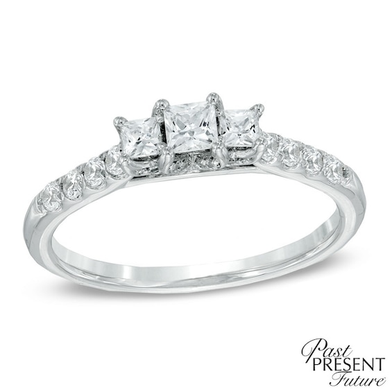 1/2 CT. T.w. Princess-Cut Diamond Past Present FutureÂ® Ring in 14K White Gold
