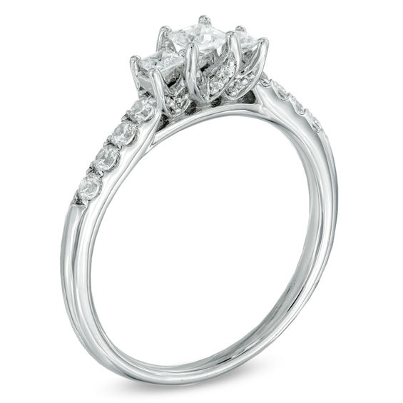 1/2 CT. T.w. Princess-Cut Diamond Past Present Future® Ring in 14K White Gold