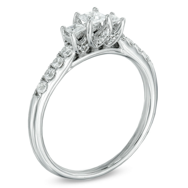 Main Image 2 of 1/2 CT. T.W. Princess-Cut Diamond Past Present Future® Ring in 14K White Gold