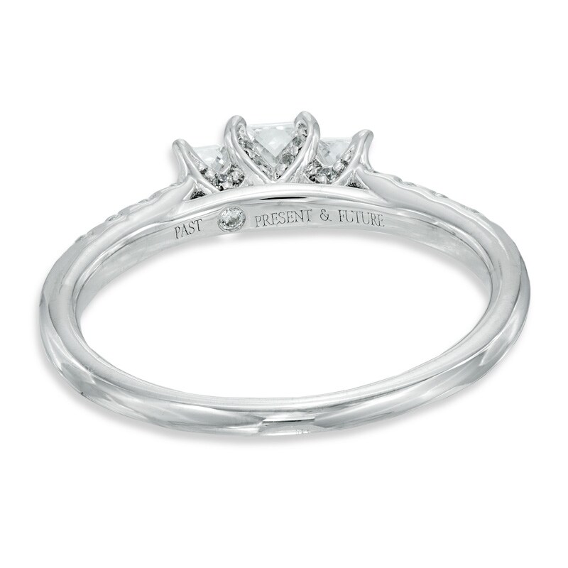 Main Image 3 of 1/2 CT. T.W. Princess-Cut Diamond Past Present Future® Ring in 14K White Gold