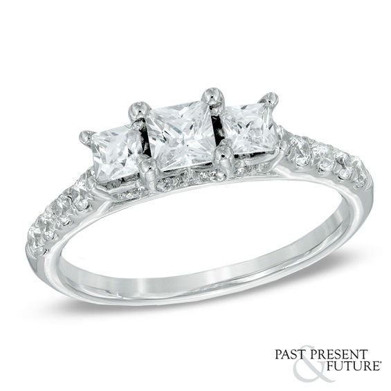 1 CT. T.w. Princess-Cut Diamond Past Present Future® Ring in 14K White Gold