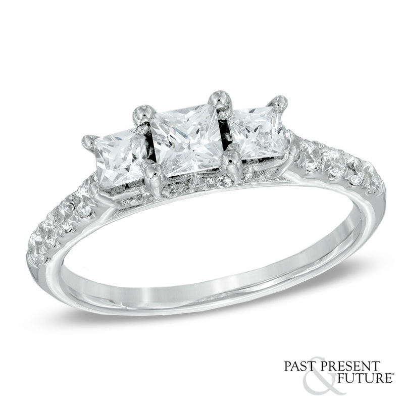 Main Image 1 of 1 CT. T.W. Princess-Cut Diamond Past Present Future® Ring in 14K White Gold