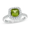 Thumbnail Image 1 of 7.0mm Cushion-Cut Peridot and Lab-Created White Sapphire Frame Ring in Sterling Silver