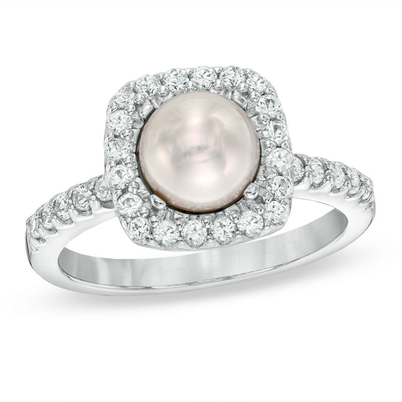 65 70mm cultured freshwater pearl and lab created white sapphire frame ring in - Wedding Rings Silver 65 70mm cultured freshwater pearl and lab created white sapphire frame ring in - Wedding Rings Silver