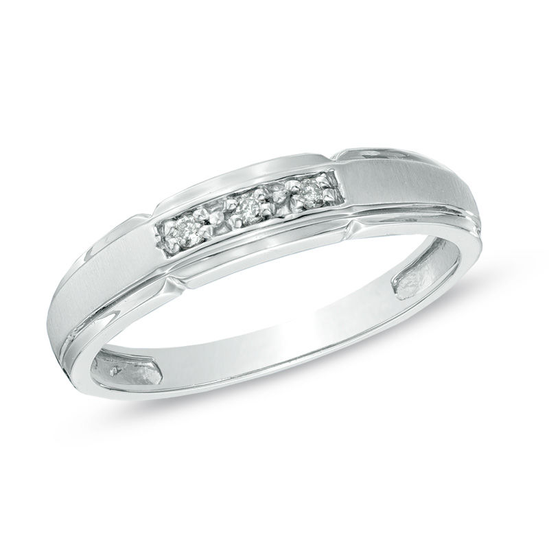Main Image 1 of Ladies' Diamond Accent Satin Wedding Band in 10K White Gold