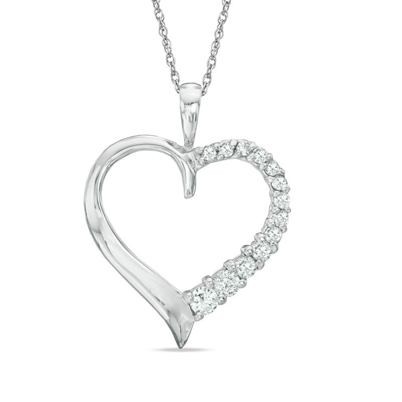 1/4 CT. T.W. Journey Diamond Heart Pendant in 14K White Gold