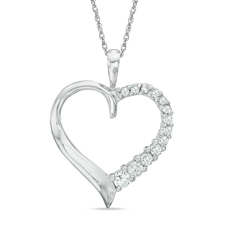 1/4 CT. T.W. Journey Diamond Heart Pendant in 14K White Gold Zales
