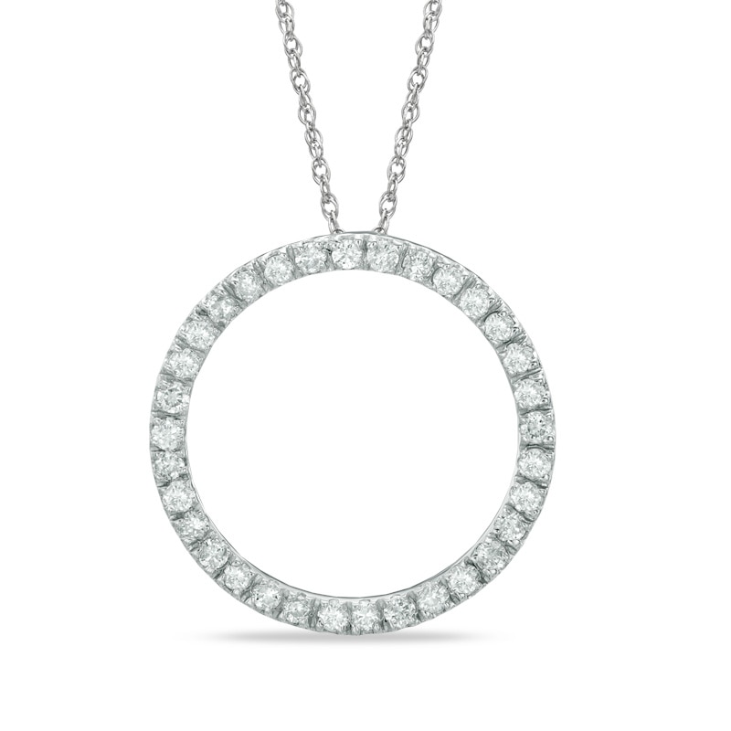 Main Image 1 of 1/2 CT. T.W. Diamond Lined Circle Pendant in 14K White Gold