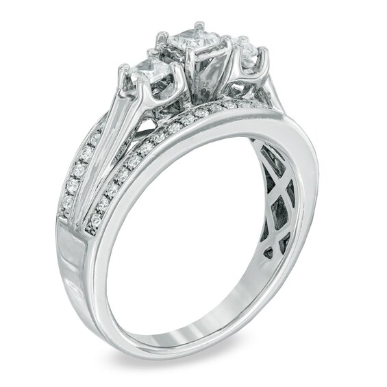 1/2 CT. T.w. Princess-Cut Diamond Edge Three Stone Band in 10K White Gold
