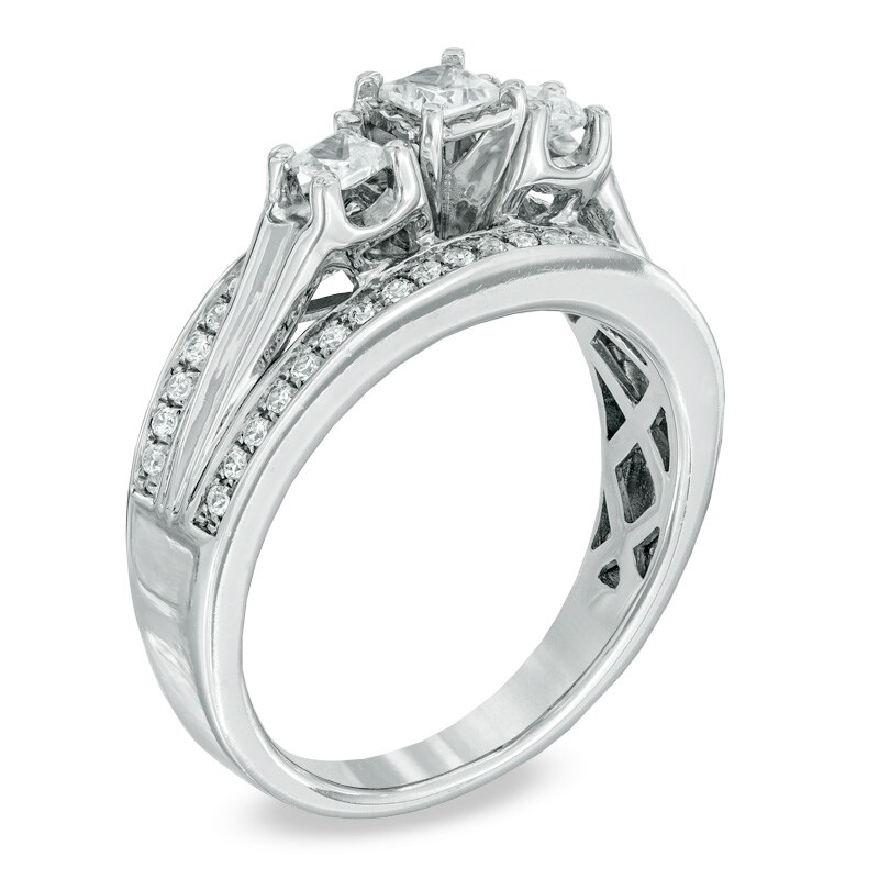 Main Image 2 of 1/2 CT. T.W. Princess-Cut Diamond Edge Three Stone Band in 10K White Gold