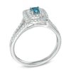 Thumbnail Image 1 of 5/8 CT. T.W. Enhanced Blue and White Diamond Double Frame Engagement Ring in 14K White Gold