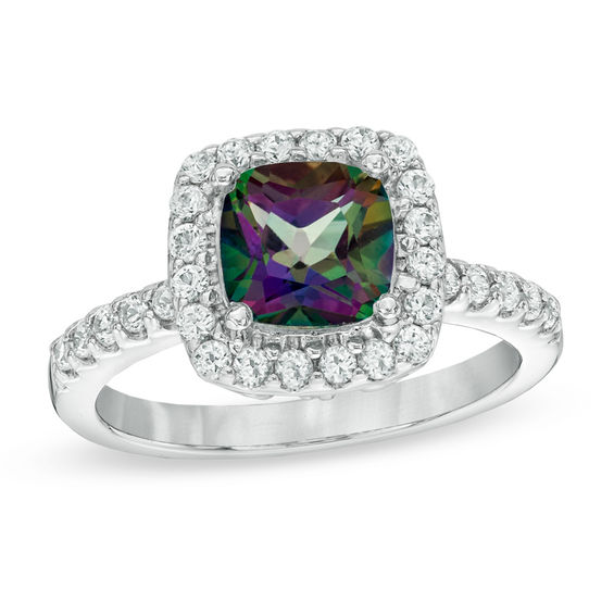 7 0mm Mystic Fire Topaz And Lab Created White Shire Frame Ring 7 0mm Mystic Fire Topaz And Lab Created White Shire Frame Ring In Sterling Silver Size