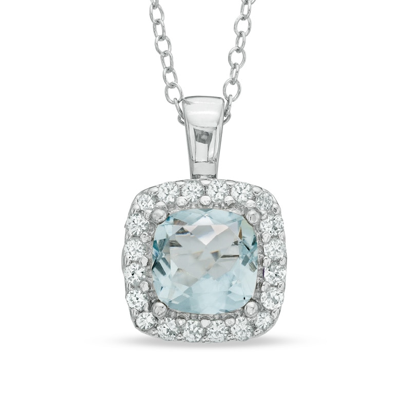 7.0mm Cushion-Cut Lab-Created Blue Spinel and White Sapphire Frame Pendant in Sterling Silver