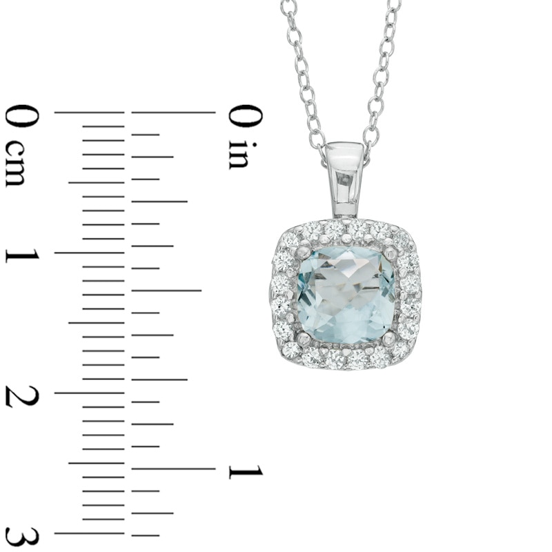 Main Image 2 of 7.0mm Cushion-Cut Lab-Created Blue Spinel and White Sapphire Frame Pendant in Sterling Silver