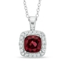 Thumbnail Image 1 of 7.0mm Cushion-Cut Garnet and Lab-Created White Sapphire Frame Pendant in Sterling Silver