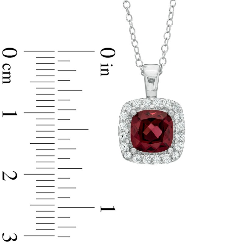 7.0mm Cushion-Cut Garnet and Lab-Created White Sapphire Frame Pendant in Sterling Silver