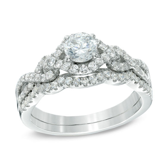 1 CT. T.w. Diamond Twist Shank Bridal Set in 14K White Gold