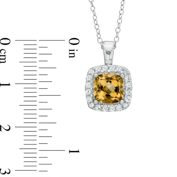7.0mm Cushion-Cut Citrine and Lab-Created White Sapphire Frame Pendant in Sterling Silver