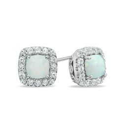 View All Earrings Zales 5 0mm Cushion Cut Lab Created Opal And White Shire Frame Stud Earrings In