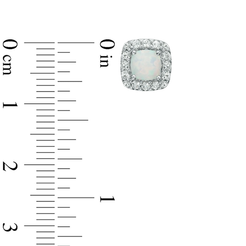 Main Image 2 of 5.0mm Cushion-Cut Lab-Created Opal and White Sapphire Frame Stud Earrings in Sterling Silver