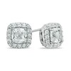 Thumbnail Image 1 of 5.0mm Cushion-Cut Lab-Created White Sapphire Frame Stud Earrings in Sterling Silver