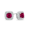 Thumbnail Image 1 of 5.0mm Cushion-Cut Lab-Created Ruby and White Sapphire Frame Stud Earrings in Sterling Silver