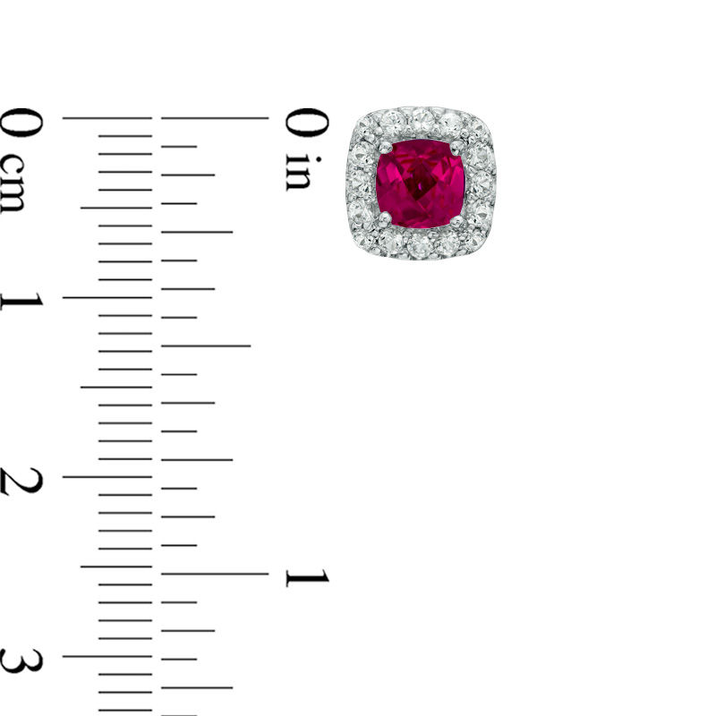 Main Image 2 of 5.0mm Cushion-Cut Lab-Created Ruby and White Sapphire Frame Stud Earrings in Sterling Silver