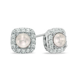 Pearl Earrings Zales 4 5 0mm Cultured Freshwater Pearl And Lab Created White Shire Frame Stud Earrings
