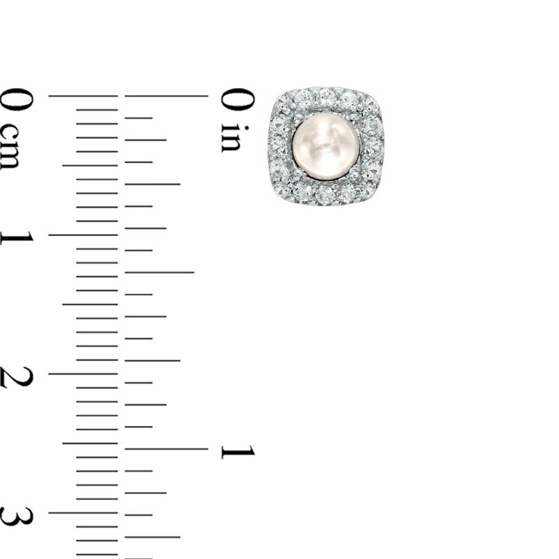 Main Image 2 of 4.5-5.0mm Freshwater Cultured Pearl and Lab-Created White Sapphire Frame Stud Earrings in Sterling Silver