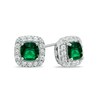 Thumbnail Image 1 of 5.0mm Cushion-Cut Green Quartz Doublet and Lab-Created White Sapphire Frame Earrings in Sterling Silver