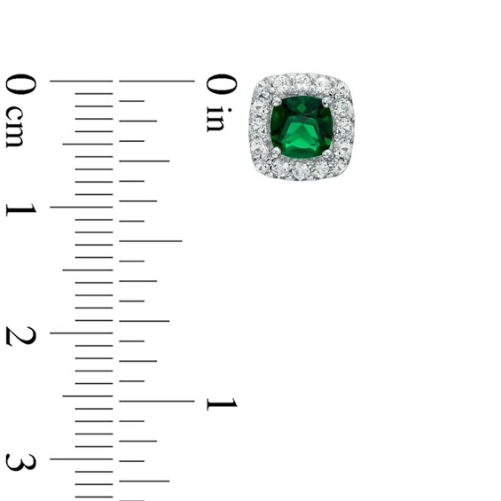 5.0mm Cushion-Cut Green Quartz Doublet and Lab-Created White Sapphire Frame Earrings in Sterling Silver