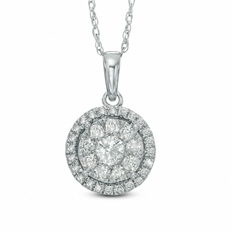 Main Image 1 of 1/2 CT. T.W. Multi-Diamond Double Frame Pendant in 10K White Gold