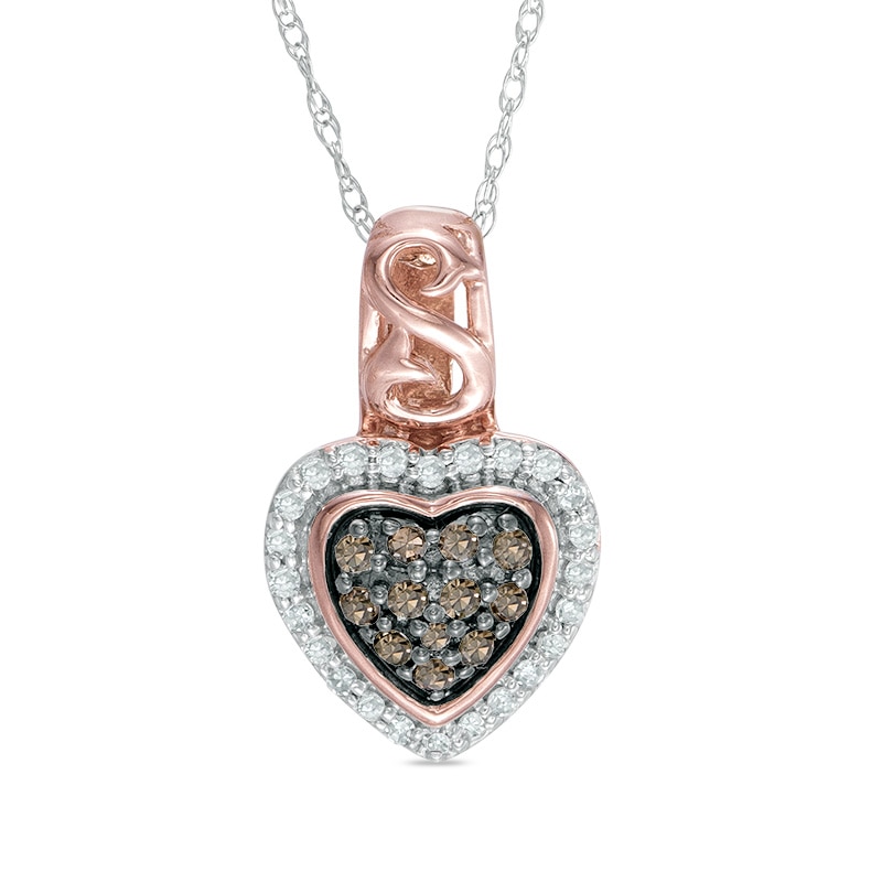 Main Image 1 of 1/5 CT. T.W. Champagne and White Diamond Cluster Heart Pendant in 10K Rose Gold