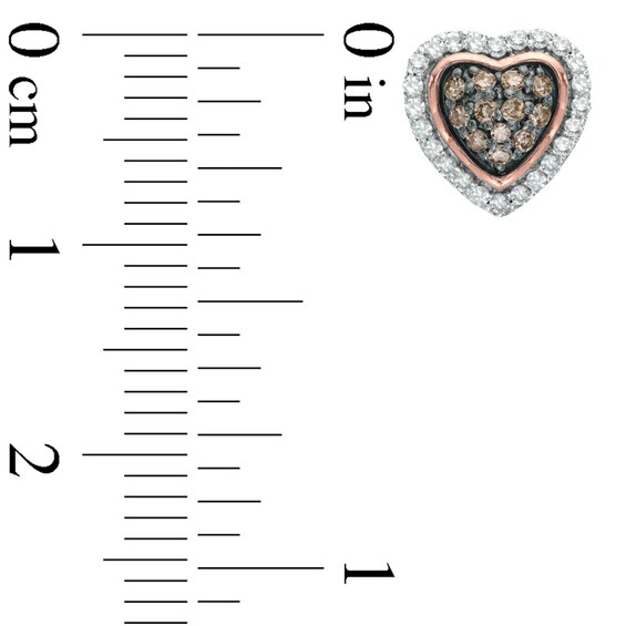 1/3 CT. T.w. Champagne and White Diamond Cluster Heart Stud Earrings in 10K Rose Gold